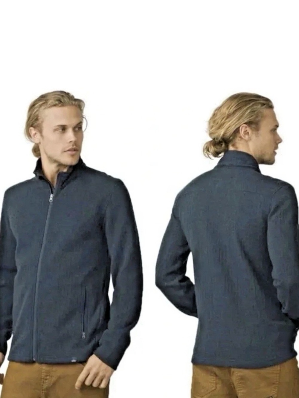 Prana Men's Barclay Wool Blend Full-Zip Sweater Jacket Blue Large
